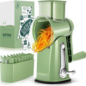Rotary Cheese Grater w/Handle &5 Blades, Round Slicer & Vegetable Grater Green